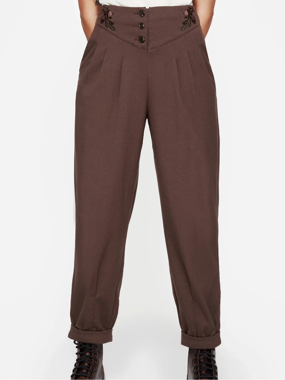 Disturbia Marwood Acorn Embroidered Button Up Waist Balloon Trouser
